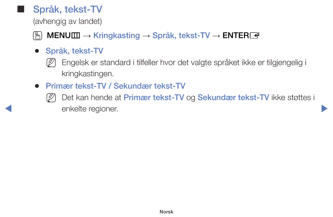 Samsung LT28D310EX/XE manual OO MENUm → Kringkasting → Språk, tekst-TV → Entere 