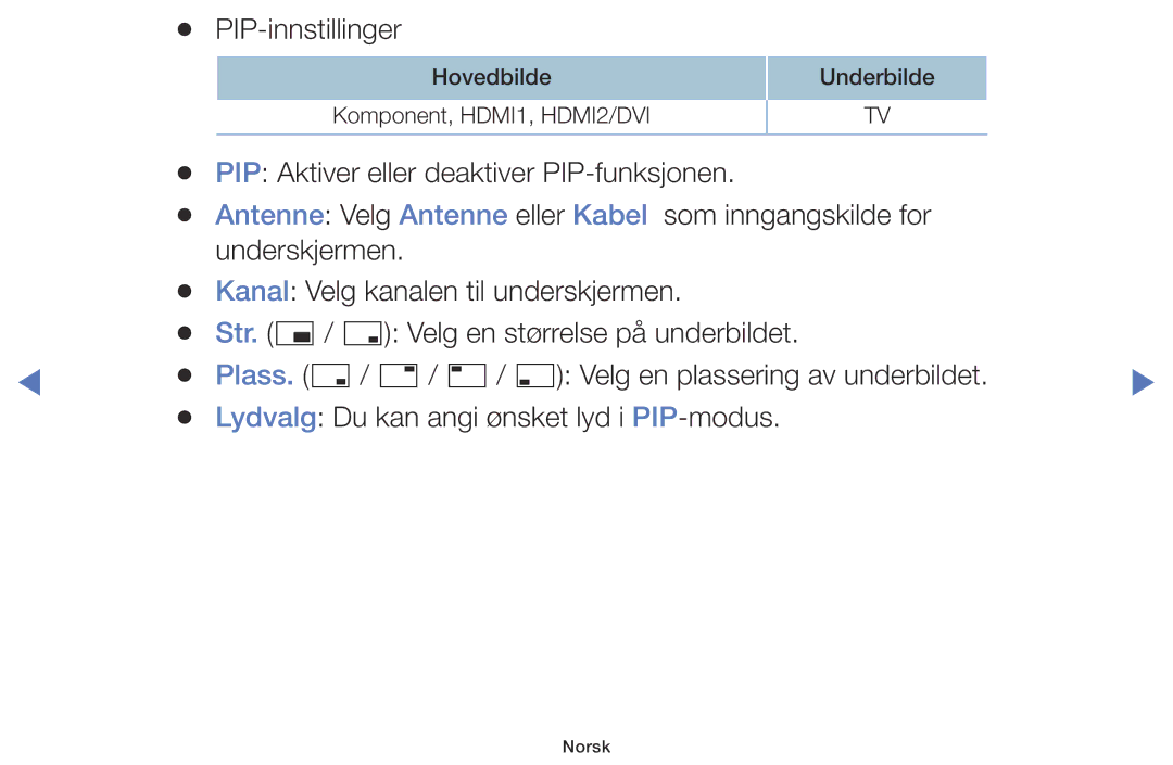 Samsung LT28D310EX/XE manual PIP-innstillinger 