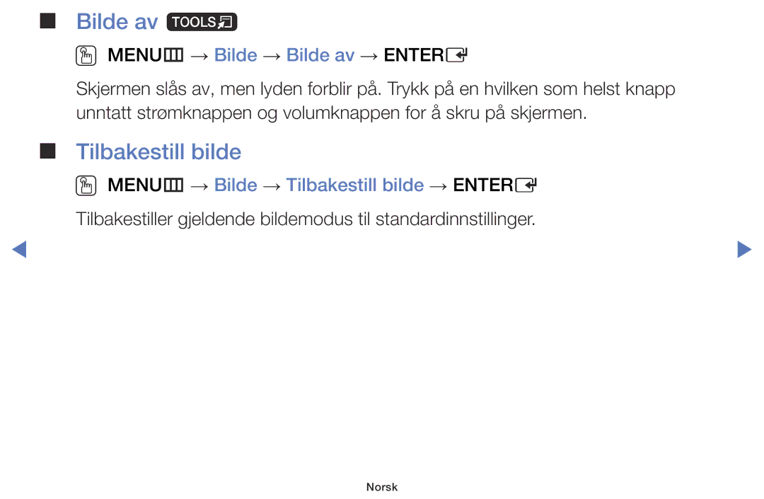 Samsung LT28D310EX/XE manual Bilde av t, OO MENUm → Bilde → Tilbakestill bilde → Entere 