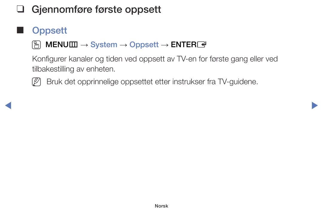 Samsung LT28D310EX/XE manual Gjennomføre første oppsett, Oppsett 