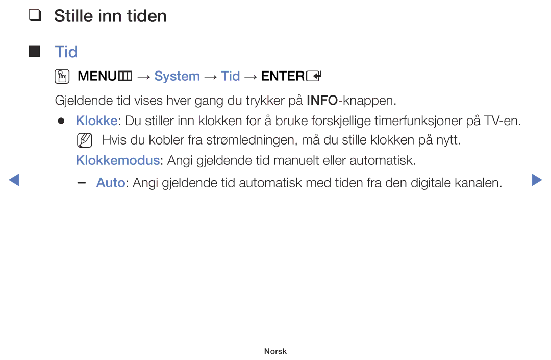 Samsung LT28D310EX/XE manual Stille inn tiden, Tid 