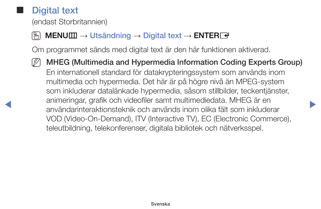 Samsung LT28D310EX/XE manual OO MENUm → Utsändning → Digital text → Entere 