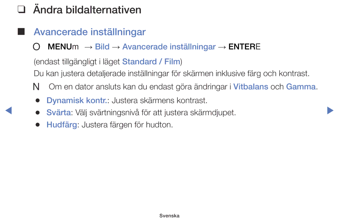 Samsung LT28D310EX/XE manual Ändra bildalternativen, Avancerade inställningar 