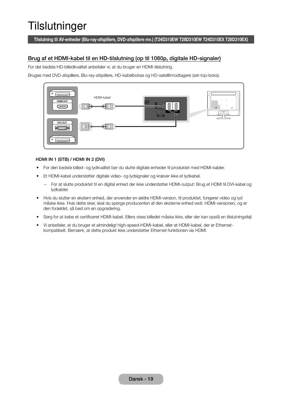 Samsung LT28D310EX/XE manual Tilslutninger 