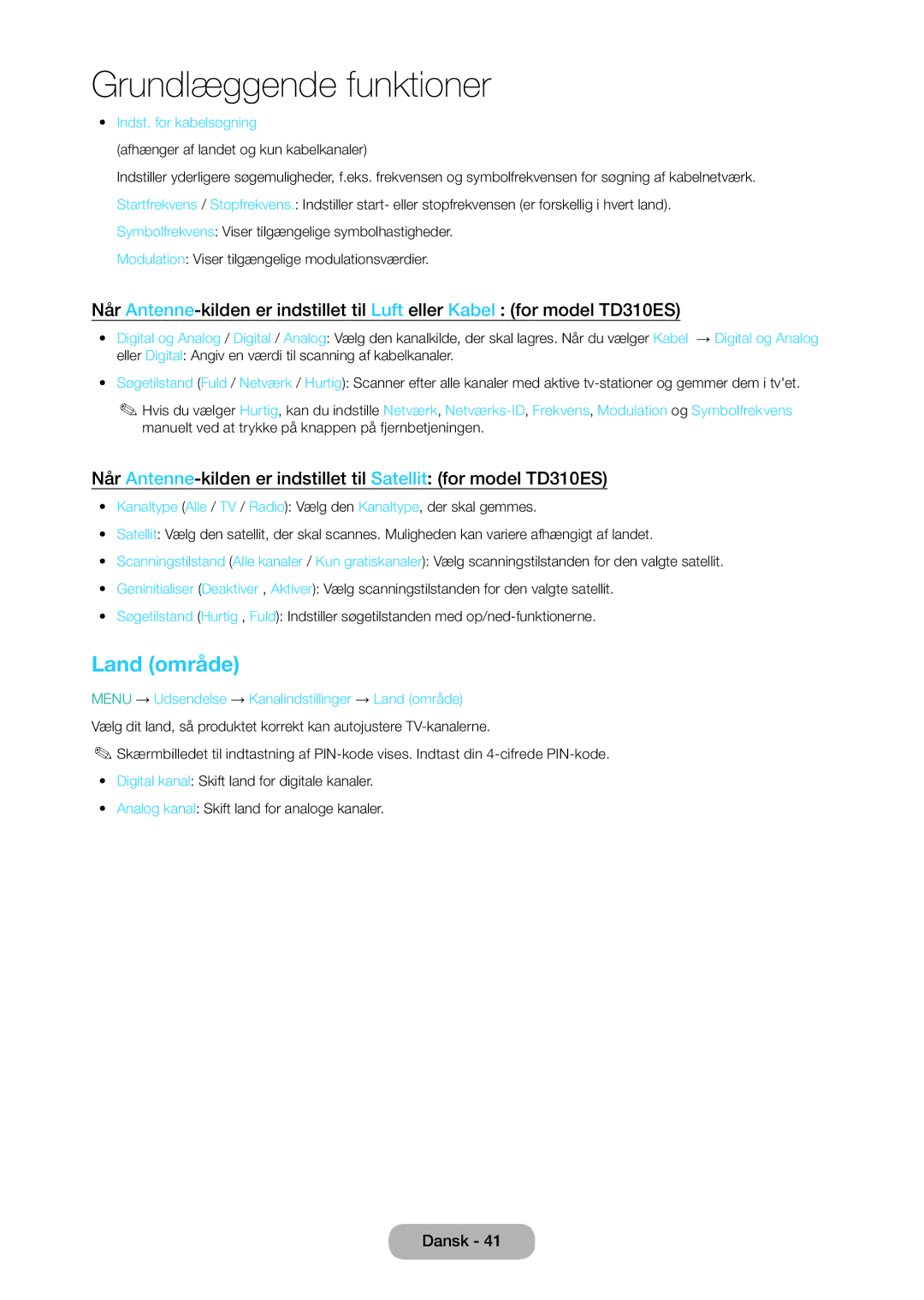 Samsung LT28D310EX/XE manual Land område, Indst. for kabelsøgning 