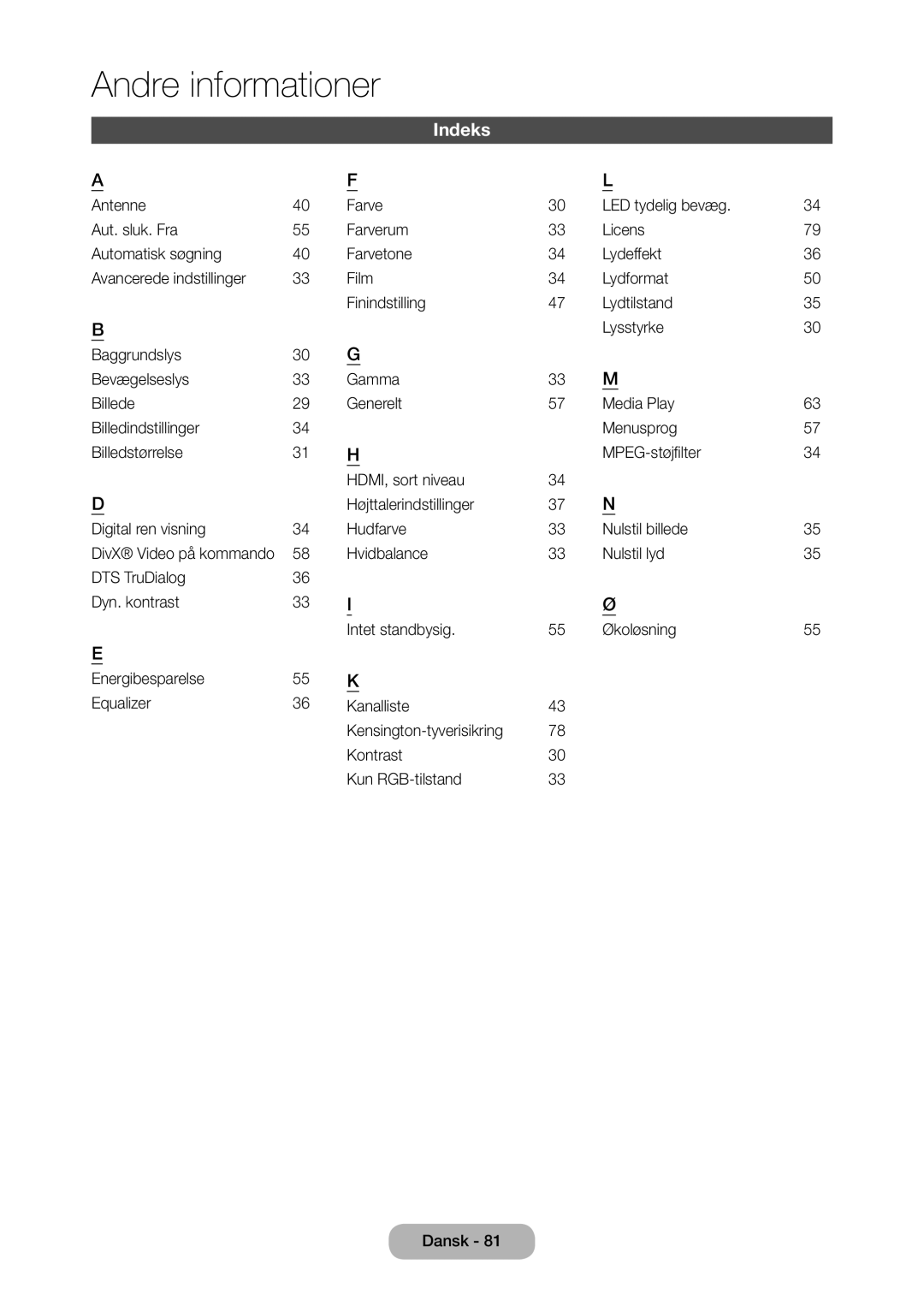 Samsung LT28D310EX/XE manual Indeks 