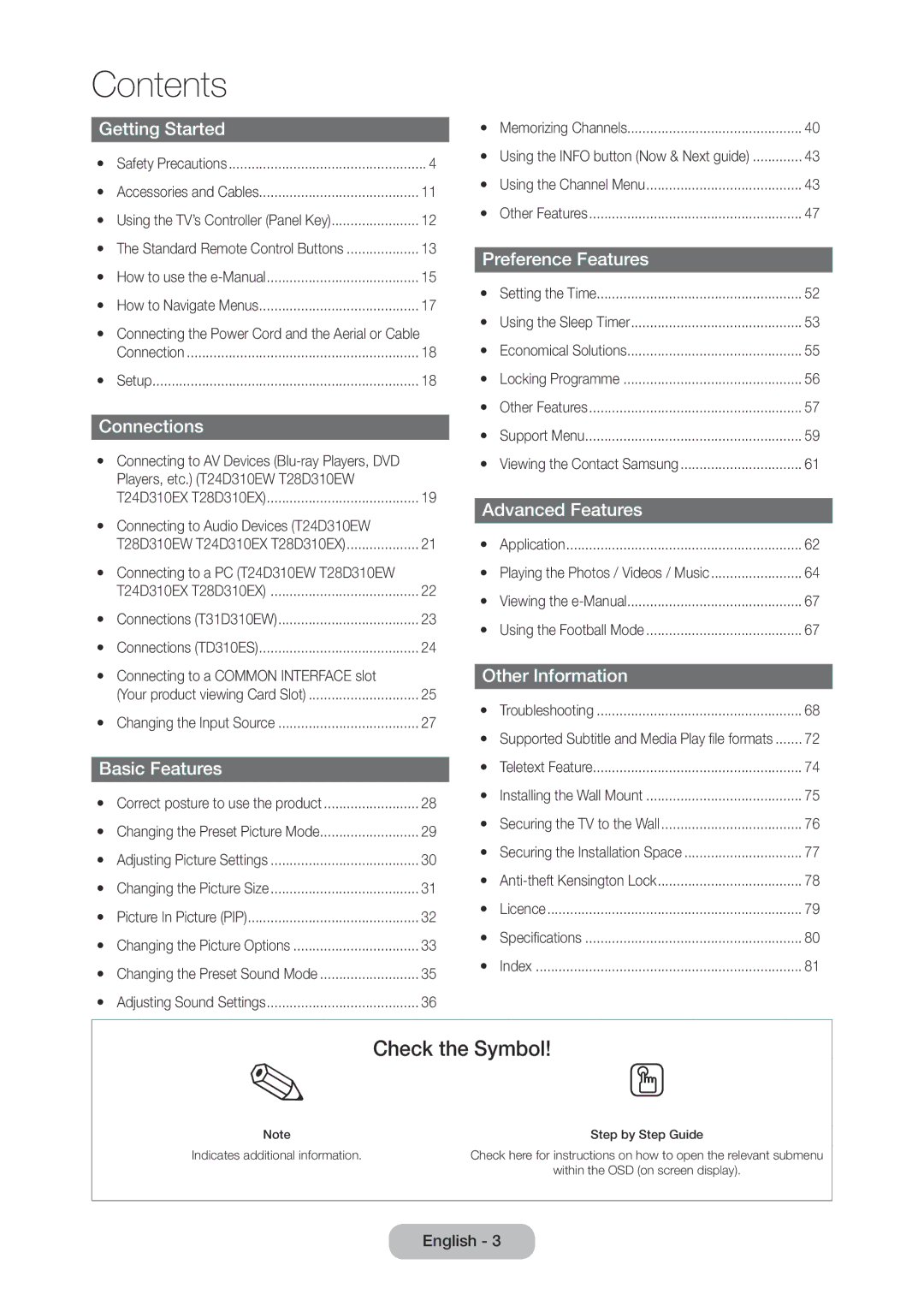 Samsung LT28D310EX/XE manual Contents 