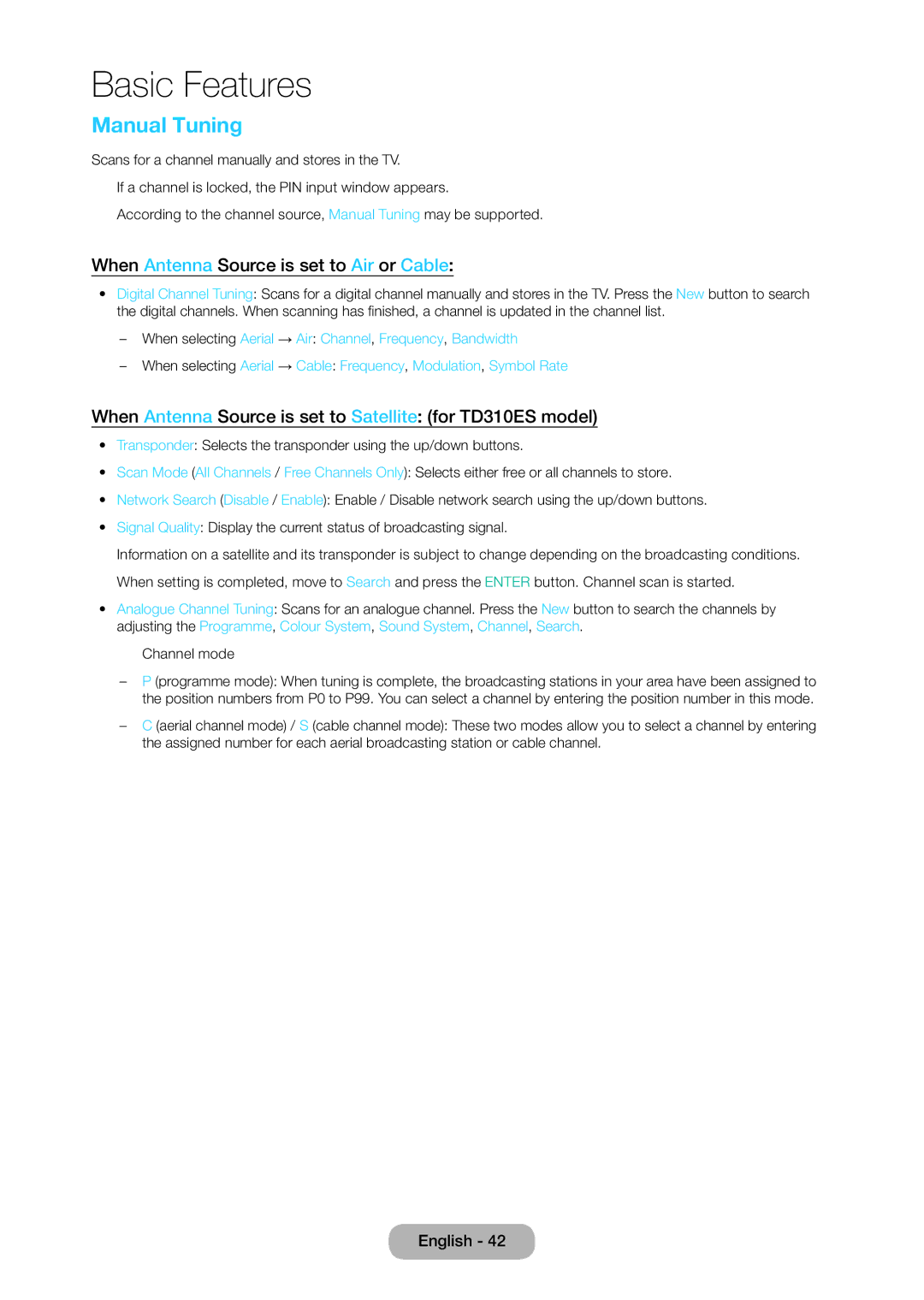 Samsung LT28D310EX/XE manual Manual Tuning, When Antenna Source is set to Air or Cable 