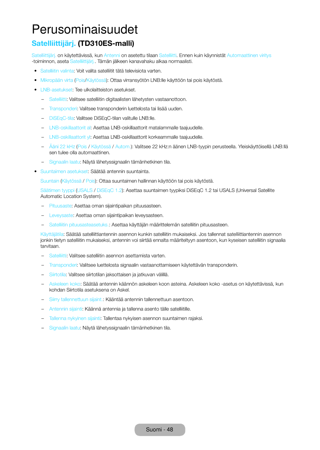 Samsung LT28D310EX/XE manual Satelliittijärj. TD310ES-malli 