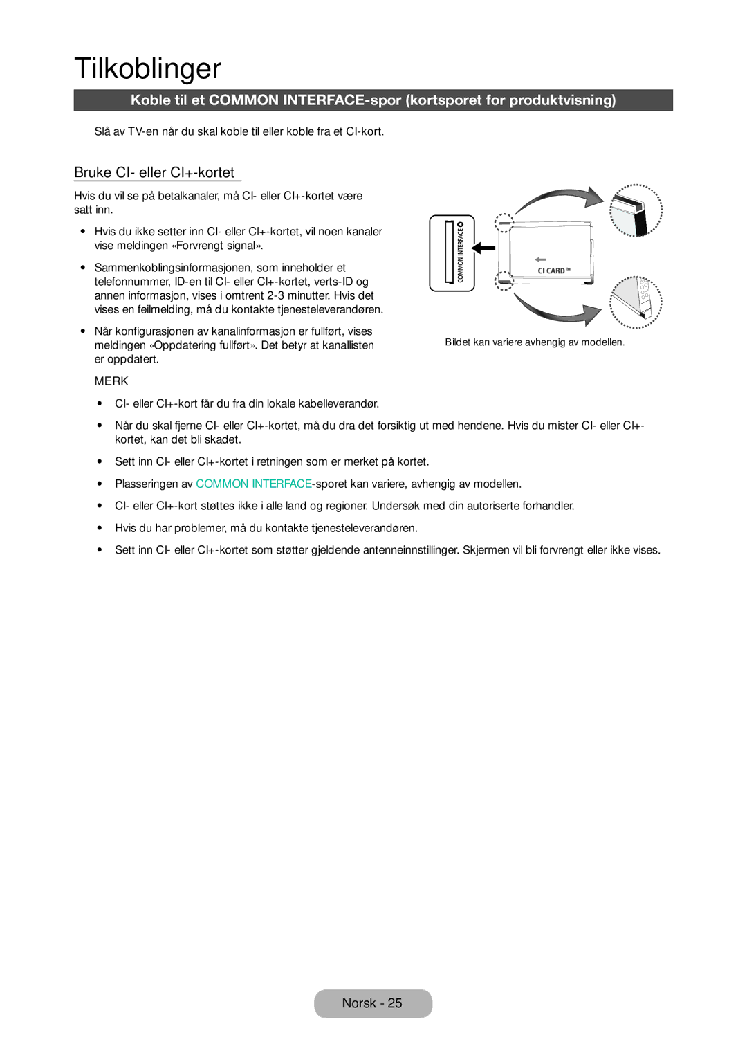 Samsung LT28D310EX/XE manual Bruke CI- eller CI+-kortet 