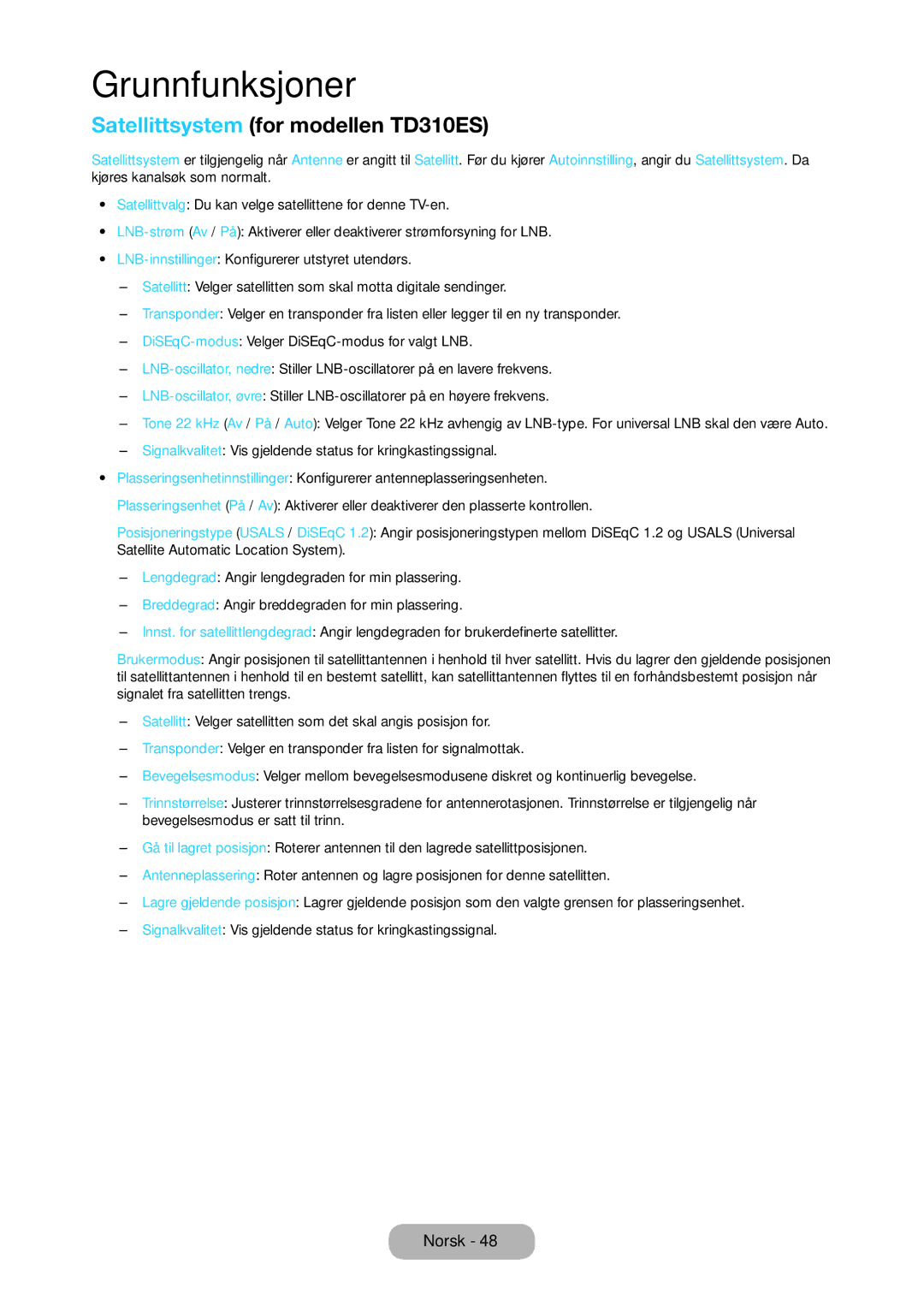 Samsung LT28D310EX/XE manual Satellittsystem for modellen TD310ES 