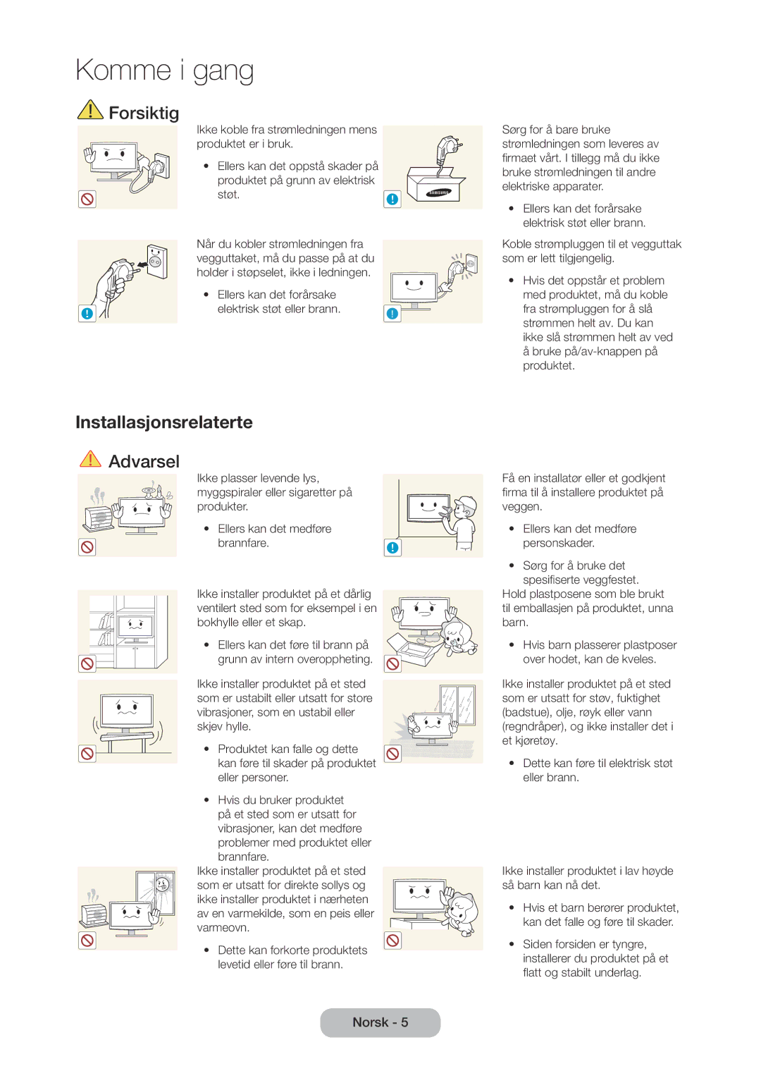 Samsung LT28D310EX/XE manual Forsiktig, Installasjonsrelaterte 