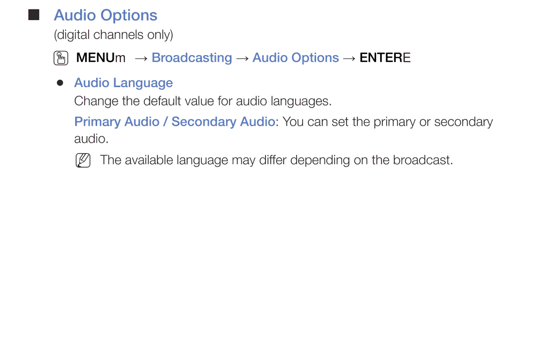 Samsung LT28E310MXT/NG manual Audio Options 