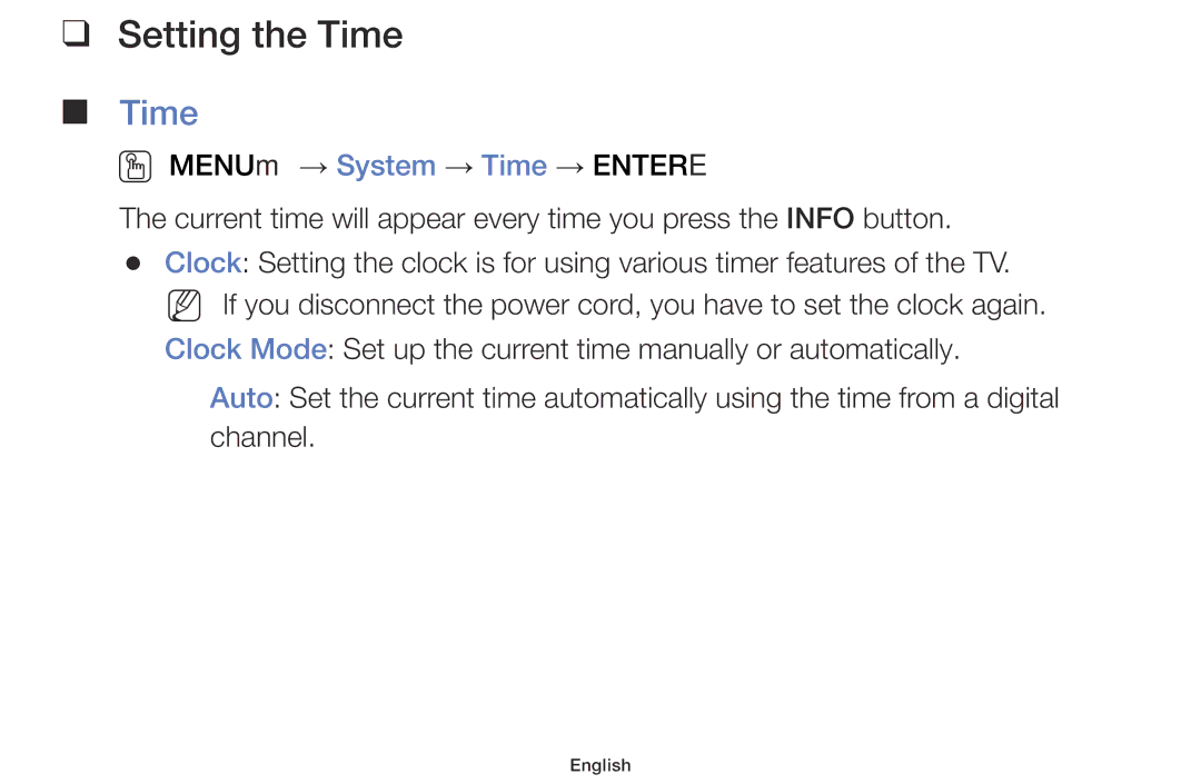 Samsung LT28E310MXT/NG manual Setting the Time 