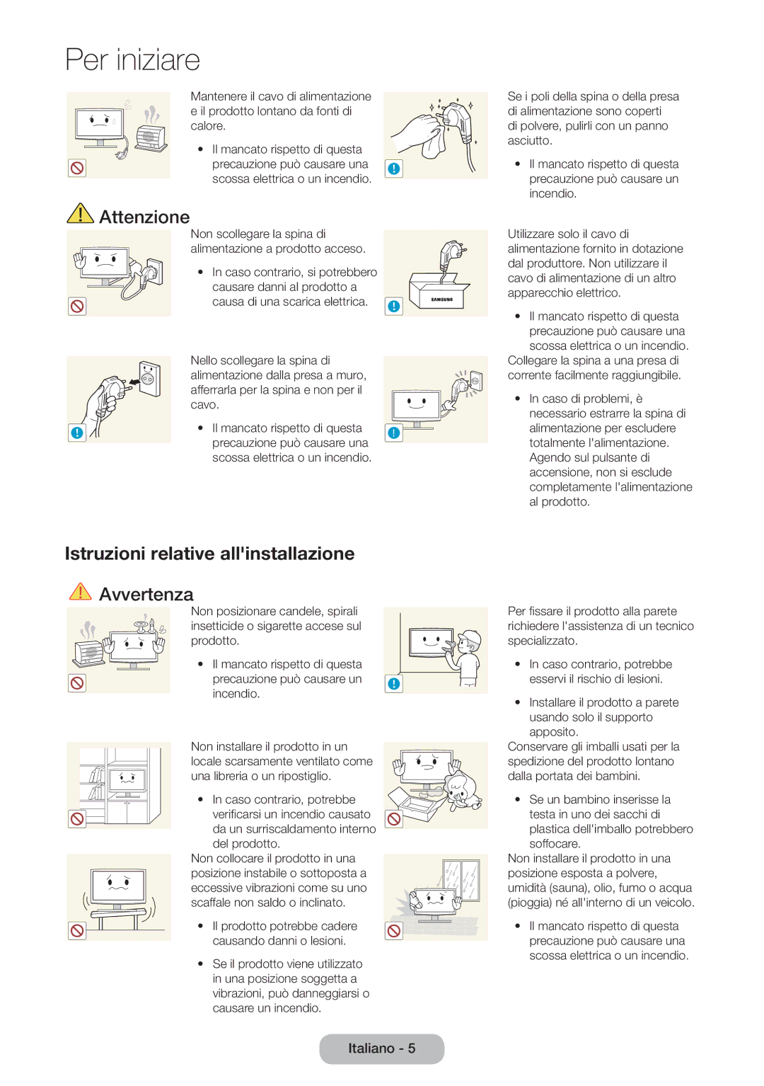 Samsung LT24E310EI/EN, LT28E316EI/EN manual Attenzione, Istruzioni relative allinstallazione 