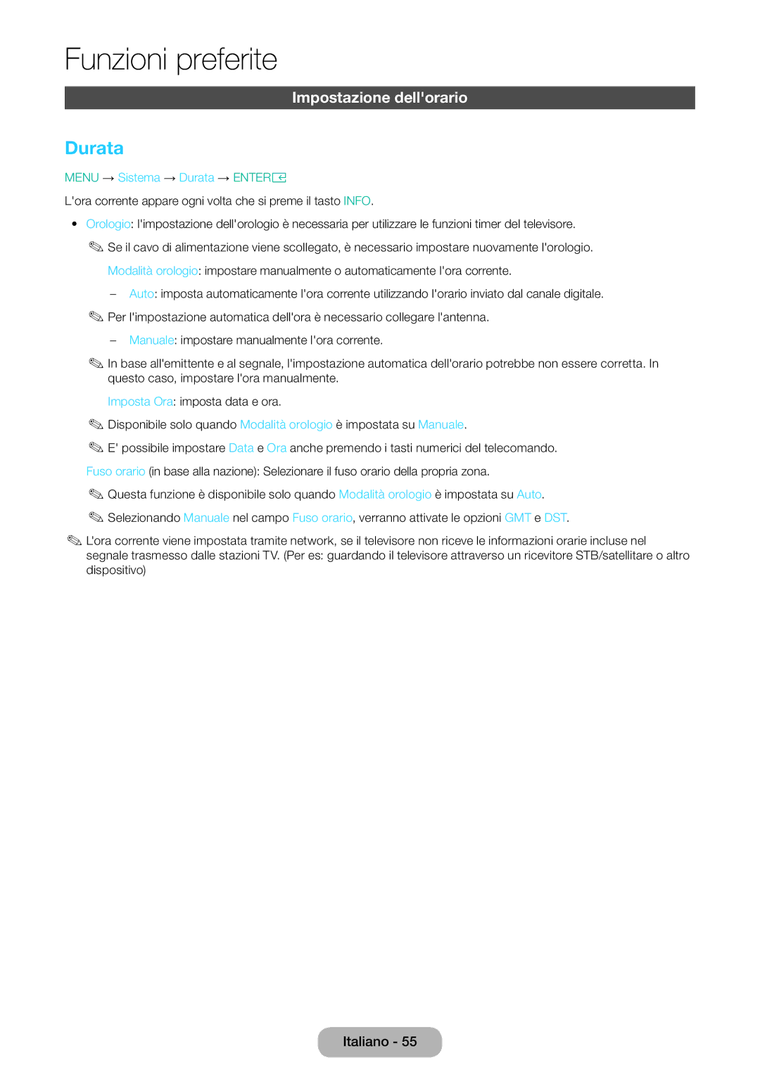 Samsung LT24E310EI/EN, LT28E316EI/EN manual Impostazione dellorario, Menu → Sistema → Durata → Entere 