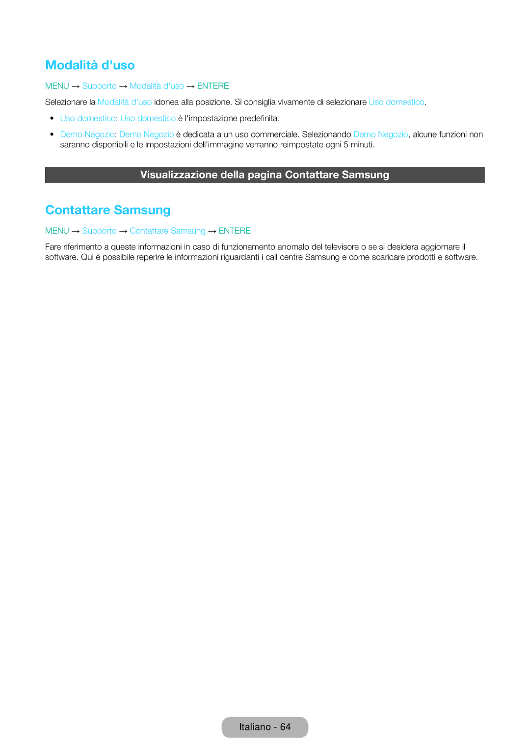 Samsung LT28E316EI/EN, LT24E310EI/EN manual Modalità duso, Visualizzazione della pagina Contattare Samsung 