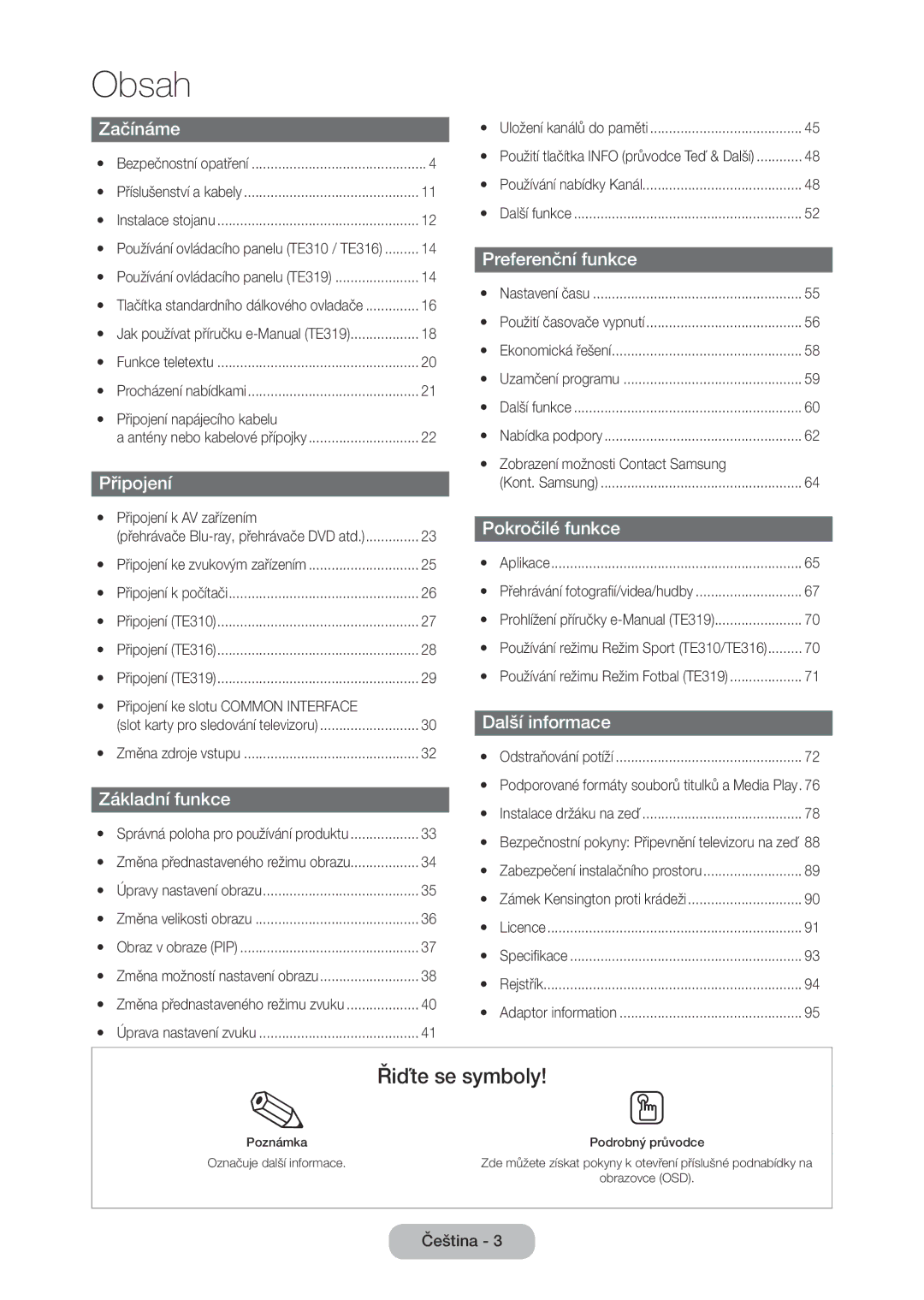 Samsung LT24E310EI/EN, LT28E316EI/EN manual Obsah 