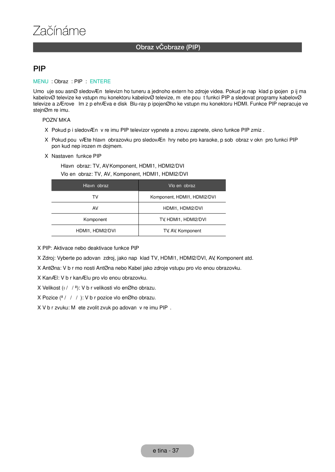 Samsung LT24E310EI/EN, LT28E316EI/EN manual Pip, Obraz v obraze PIP 