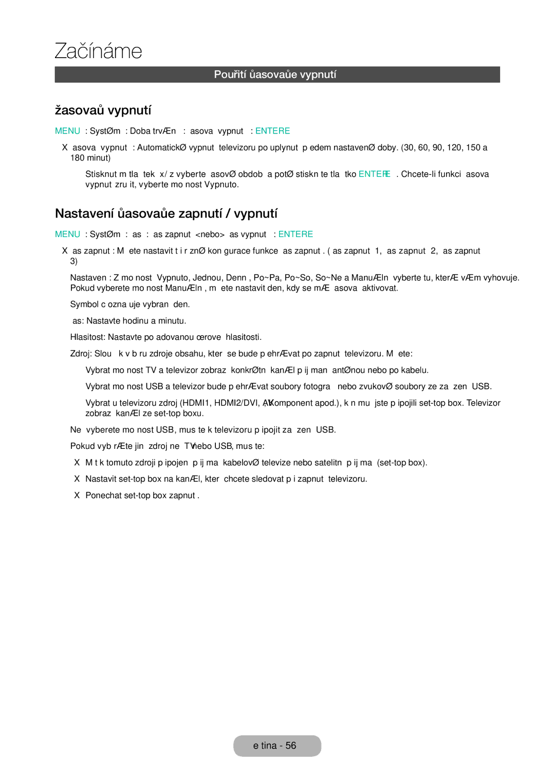 Samsung LT28E316EI/EN, LT24E310EI/EN manual Časovač vypnutí, Nastavení časovače zapnutí / vypnutí, Použití časovače vypnutí 