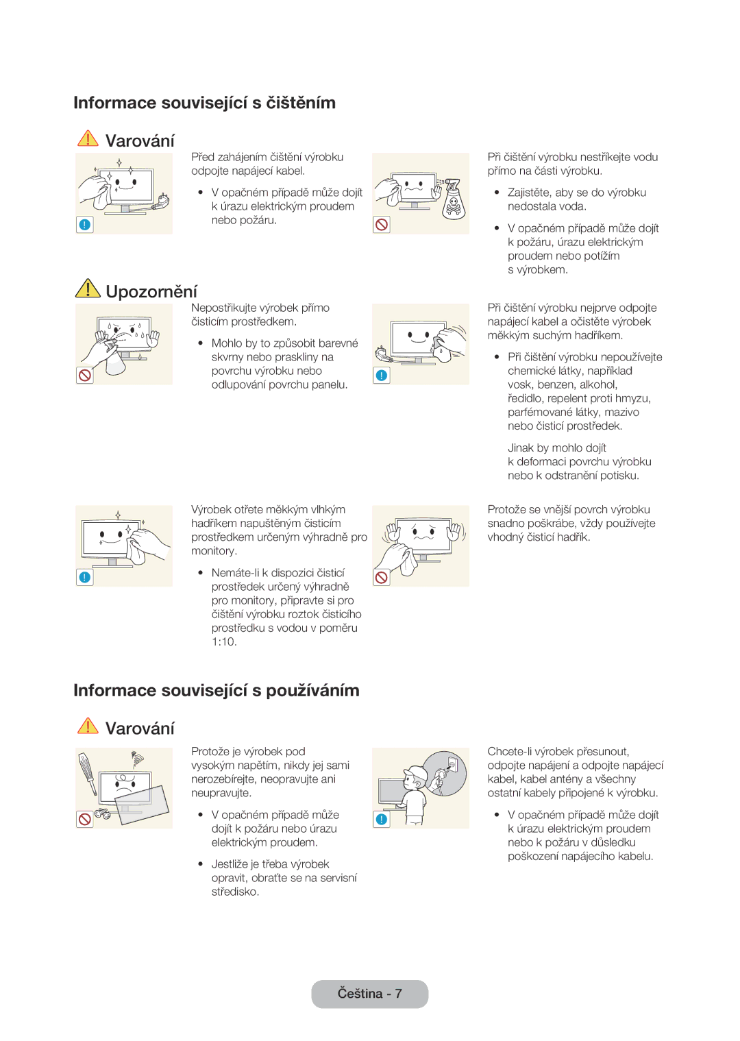 Samsung LT24E310EI/EN, LT28E316EI/EN manual Informace související s čištěním, Informace související s používáním 