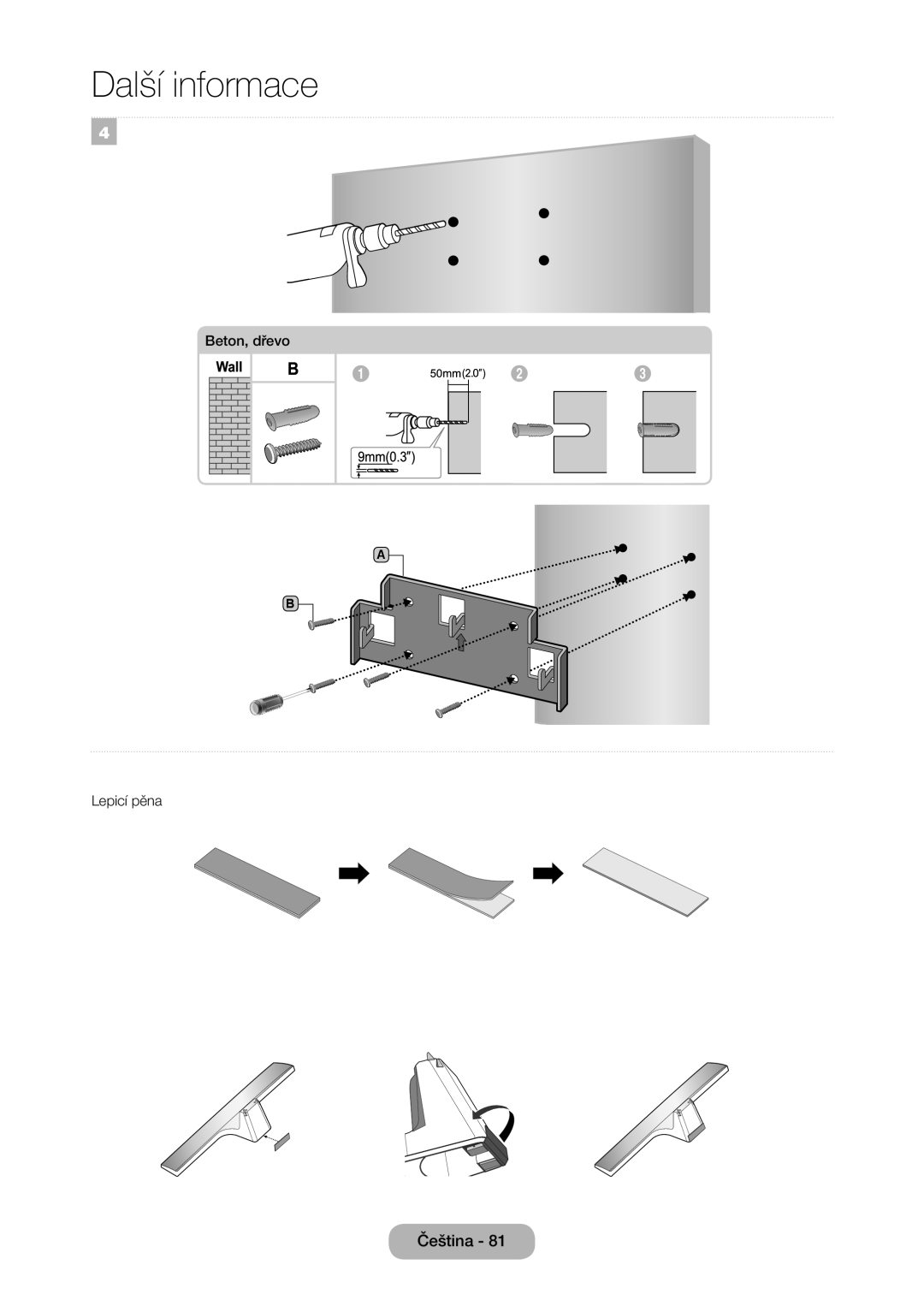 Samsung LT24E310EI/EN, LT28E316EI/EN manual Beton, dřevo Lepicí pěna 