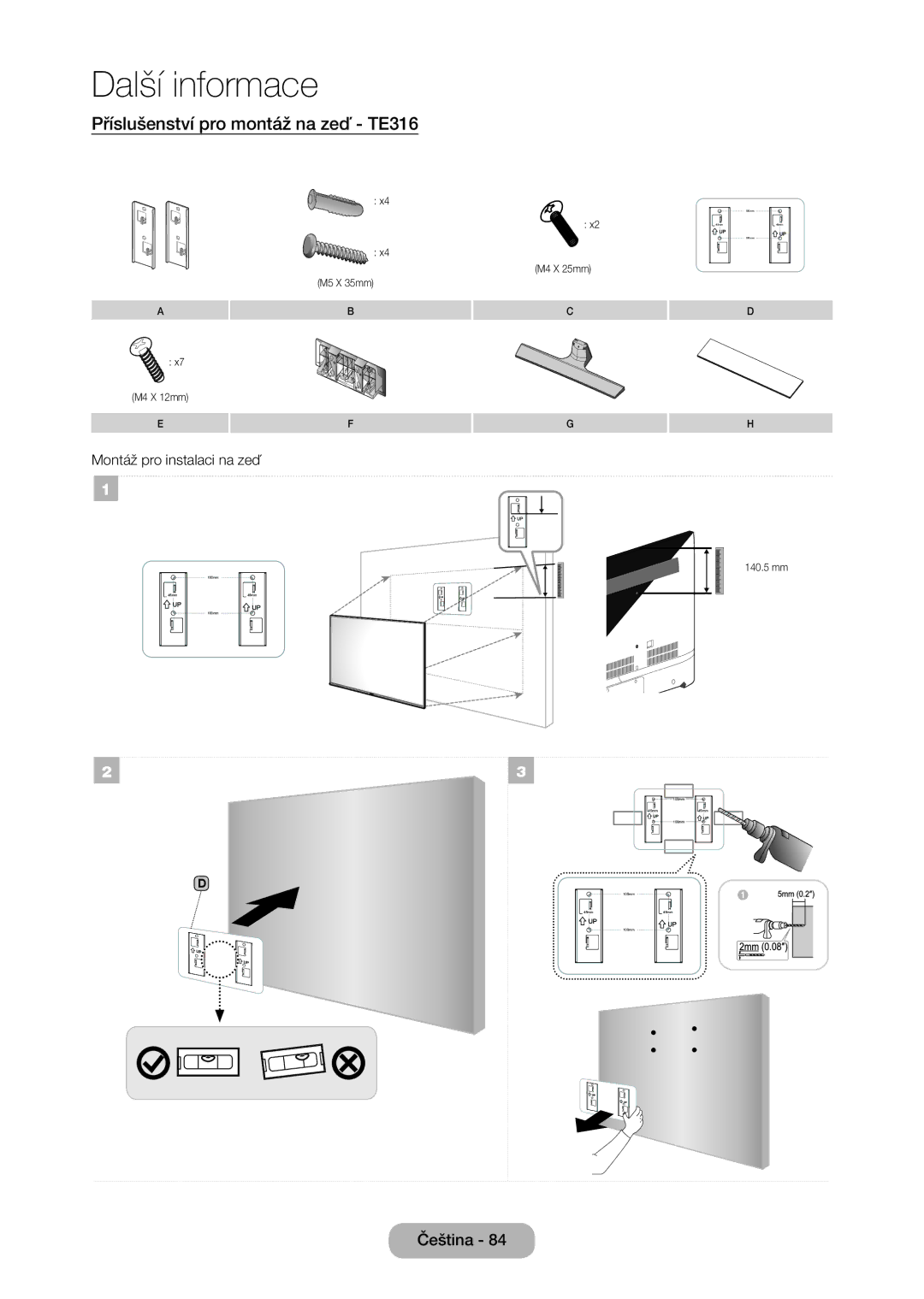 Samsung LT28E316EI/EN, LT24E310EI/EN manual Příslušenství pro montáž na zeď TE316 