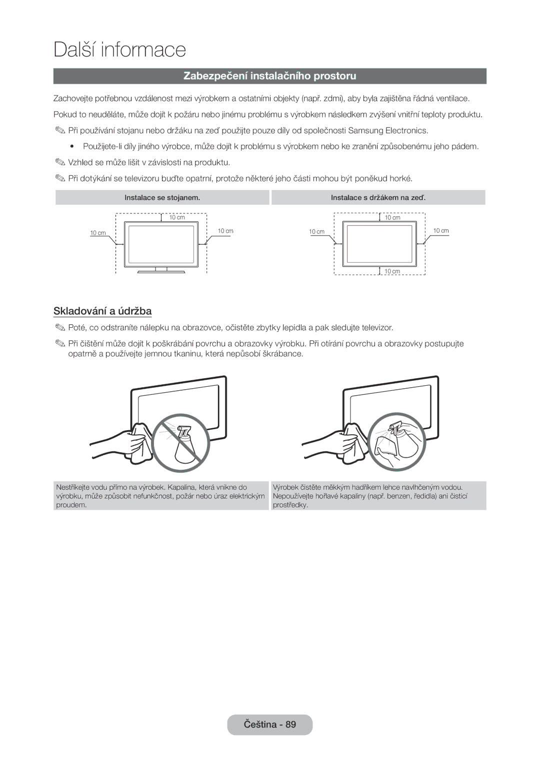 Samsung LT24E310EI/EN, LT28E316EI/EN manual Zabezpečení instalačního prostoru, Skladování a údržba 