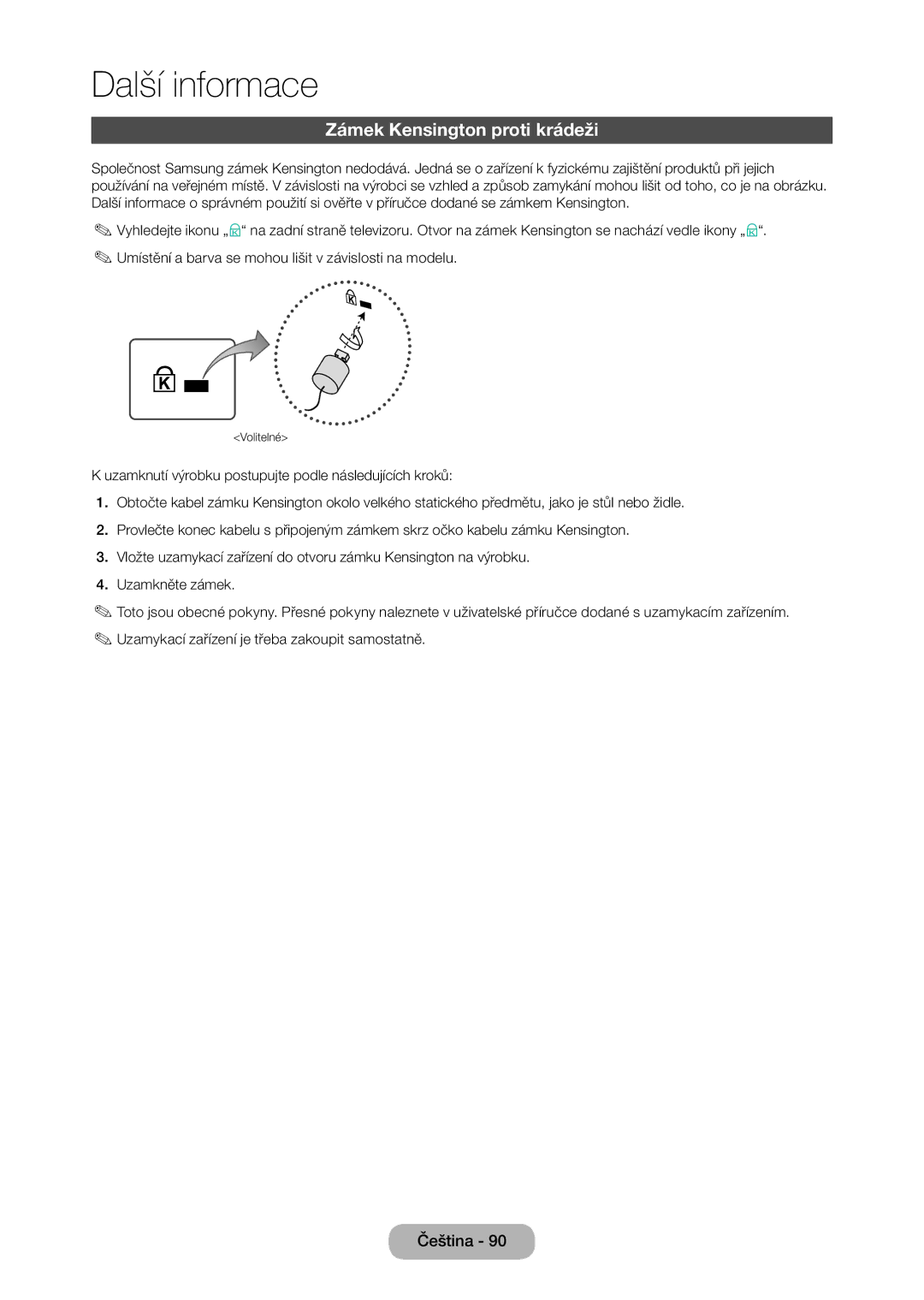 Samsung LT28E316EI/EN, LT24E310EI/EN manual Zámek Kensington proti krádeži 