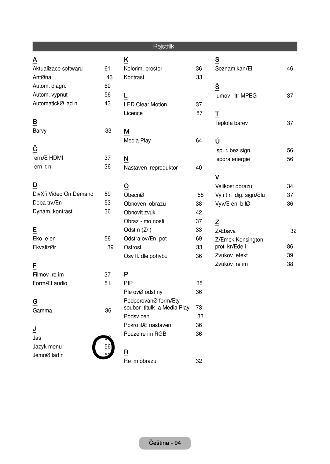 Samsung LT28E316EI/EN, LT24E310EI/EN manual Rejstřík, 33 M, 37 P 