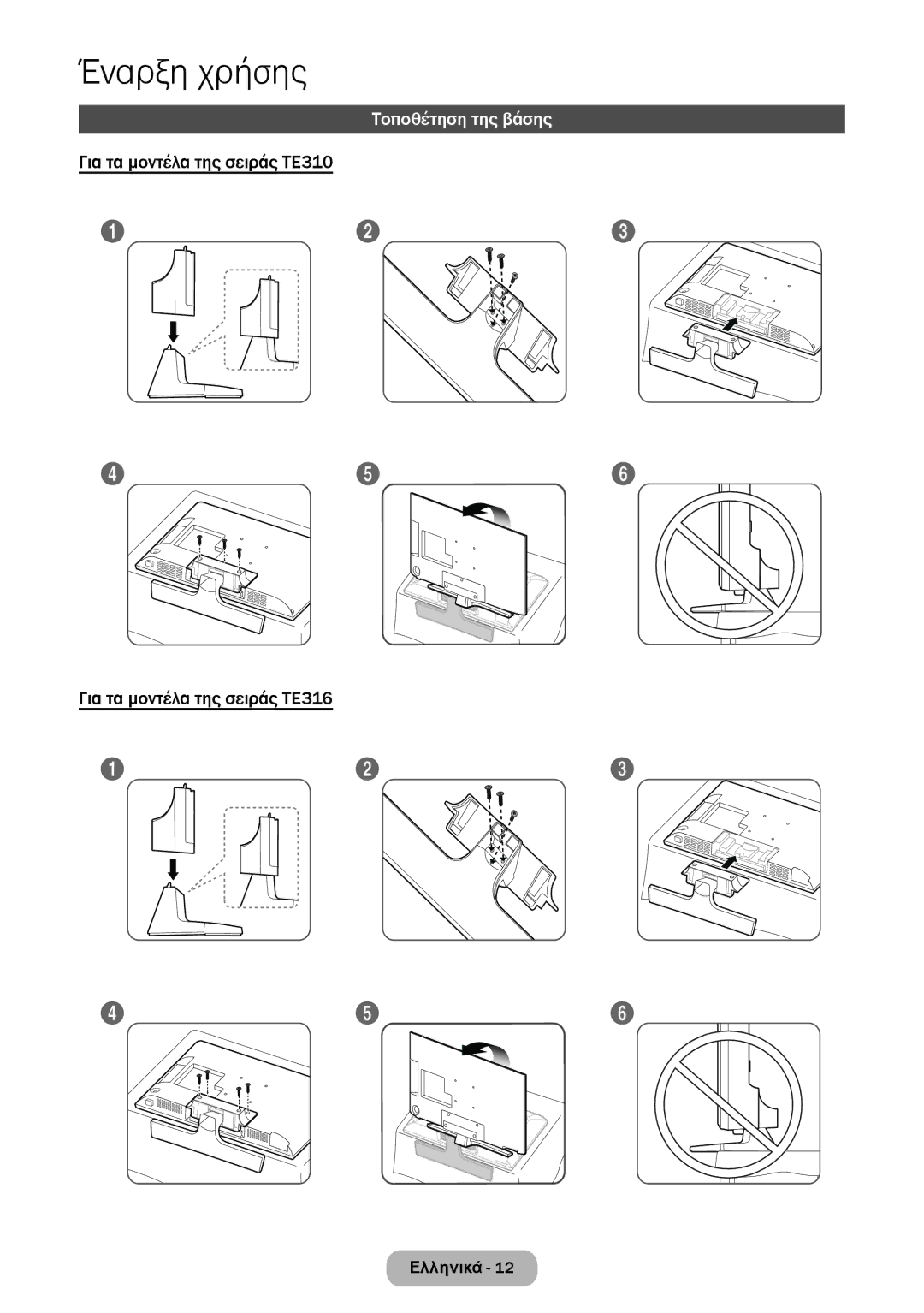 Samsung LT28E316EI/EN, LT24E310EI/EN manual Τοποθέτηση της βάσης 