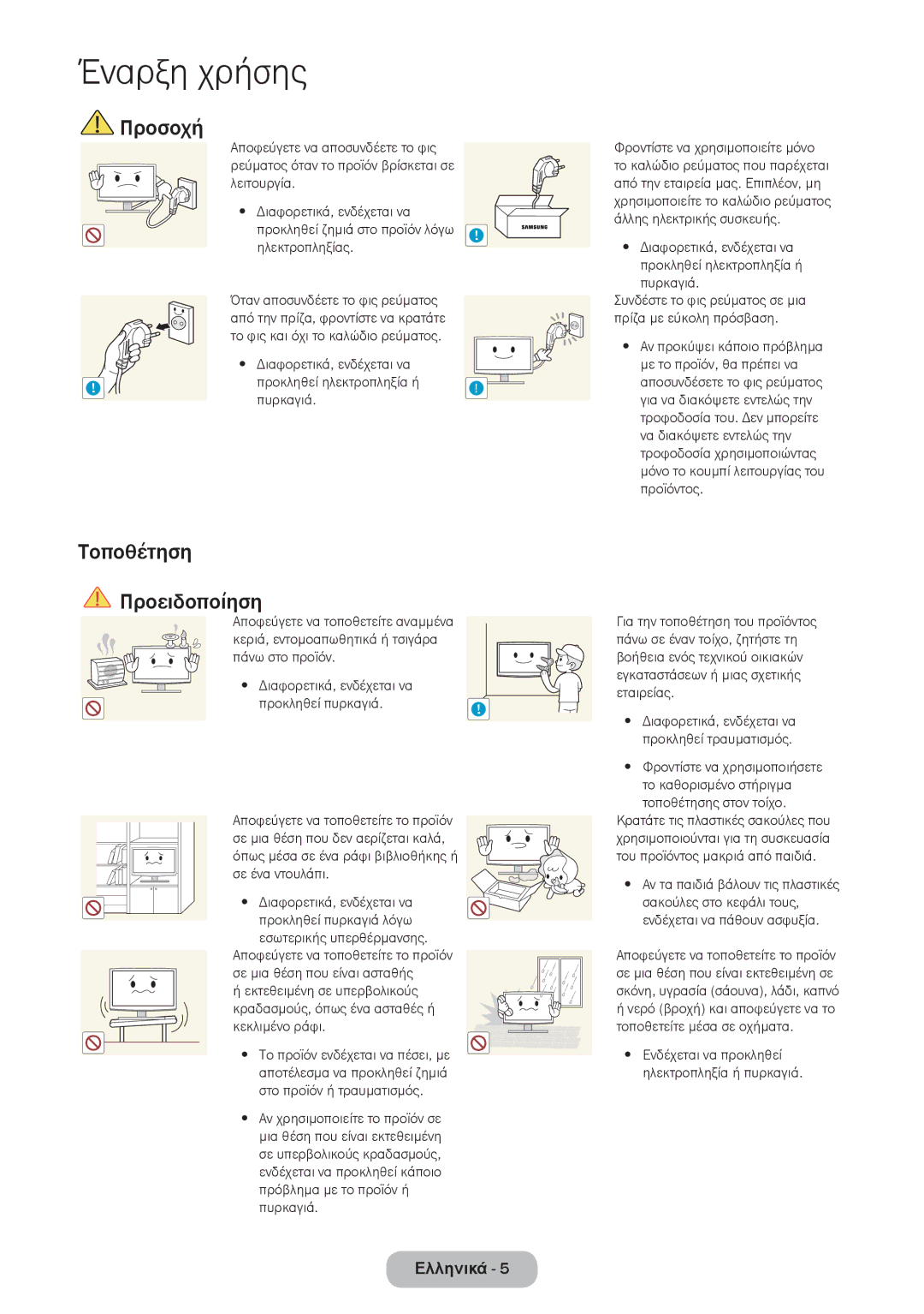 Samsung LT24E310EI/EN, LT28E316EI/EN manual Προσοχή, Τοποθέτηση Προειδοποίηση, Διαφορετικά, ενδέχεται να Προκληθεί πυρκαγιά 