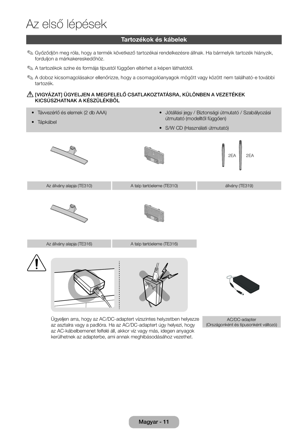 Samsung LT24E310EI/EN, LT28E316EI/EN manual Tartozékok és kábelek, Távvezérlő és elemek 2 db AAA 