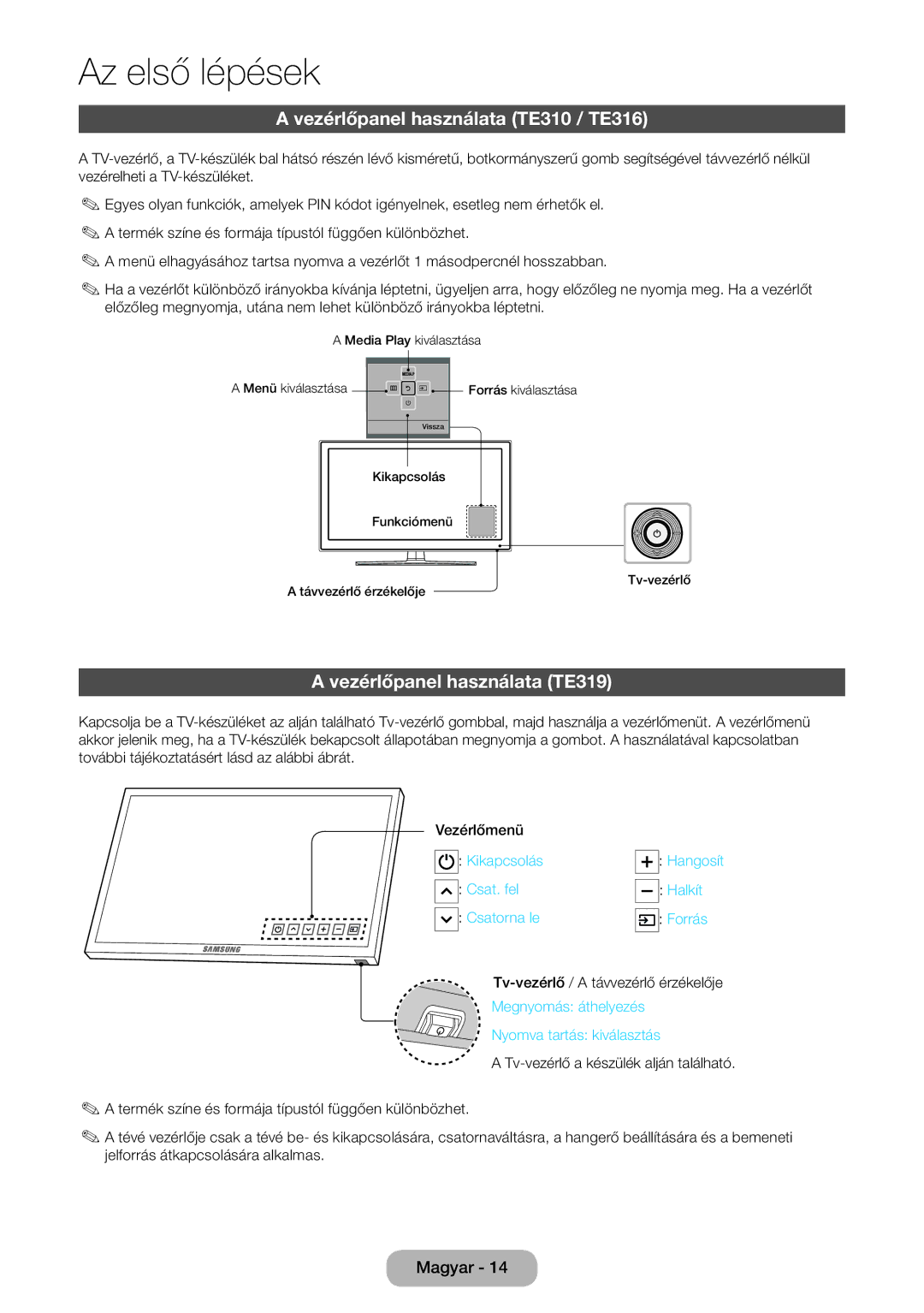 Samsung LT28E316EI/EN, LT24E310EI/EN Vezérlőpanel használata TE310 / TE316, Vezérlőpanel használata TE319, Kikapcsolás 