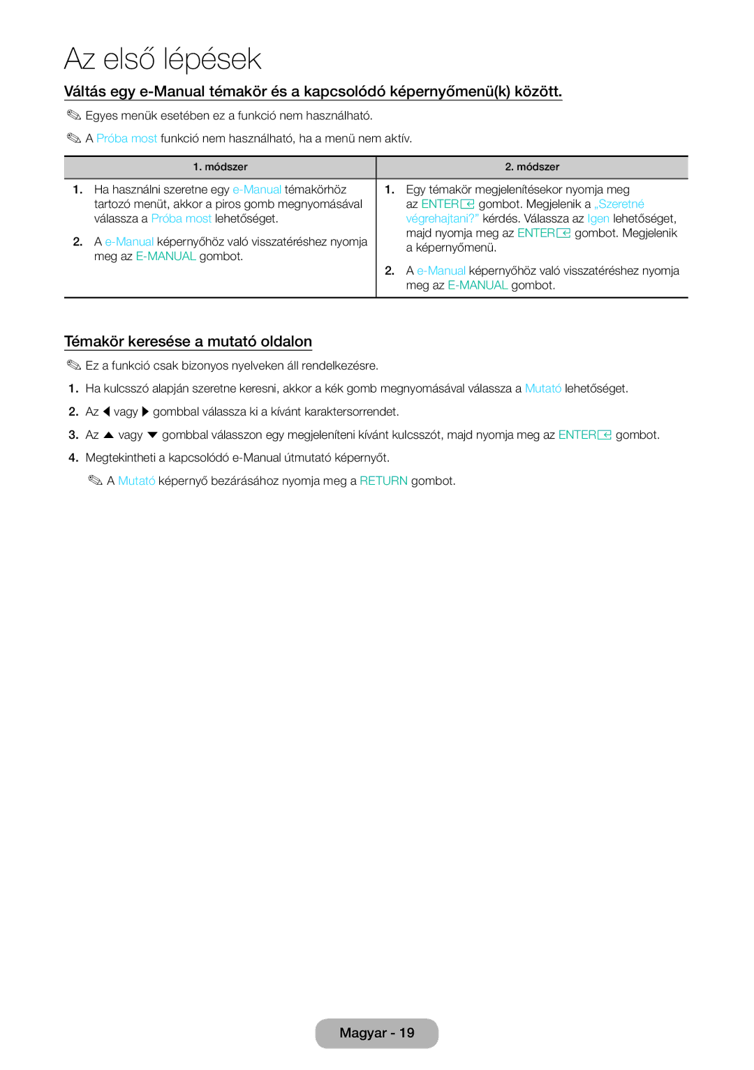 Samsung LT24E310EI/EN manual Témakör keresése a mutató oldalon, Majd nyomja meg az Entere gombot. Megjelenik, Képernyőmenü 