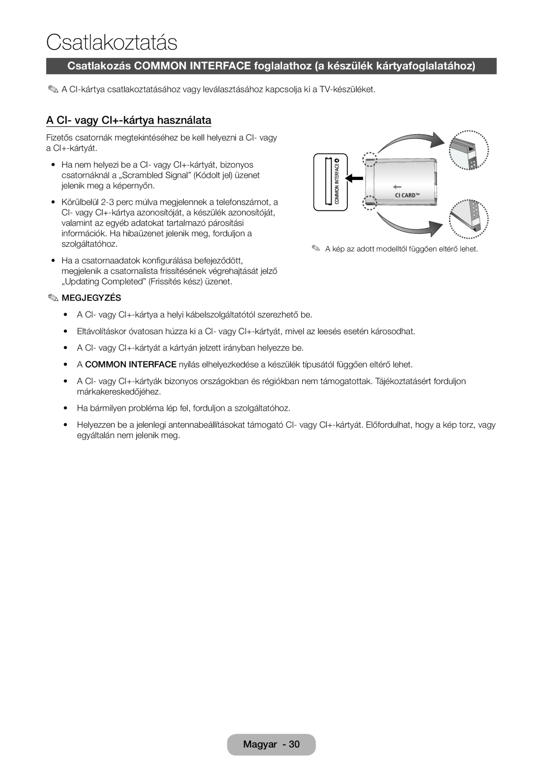 Samsung LT28E316EI/EN, LT24E310EI/EN manual CI- vagy CI+-kártya használata 