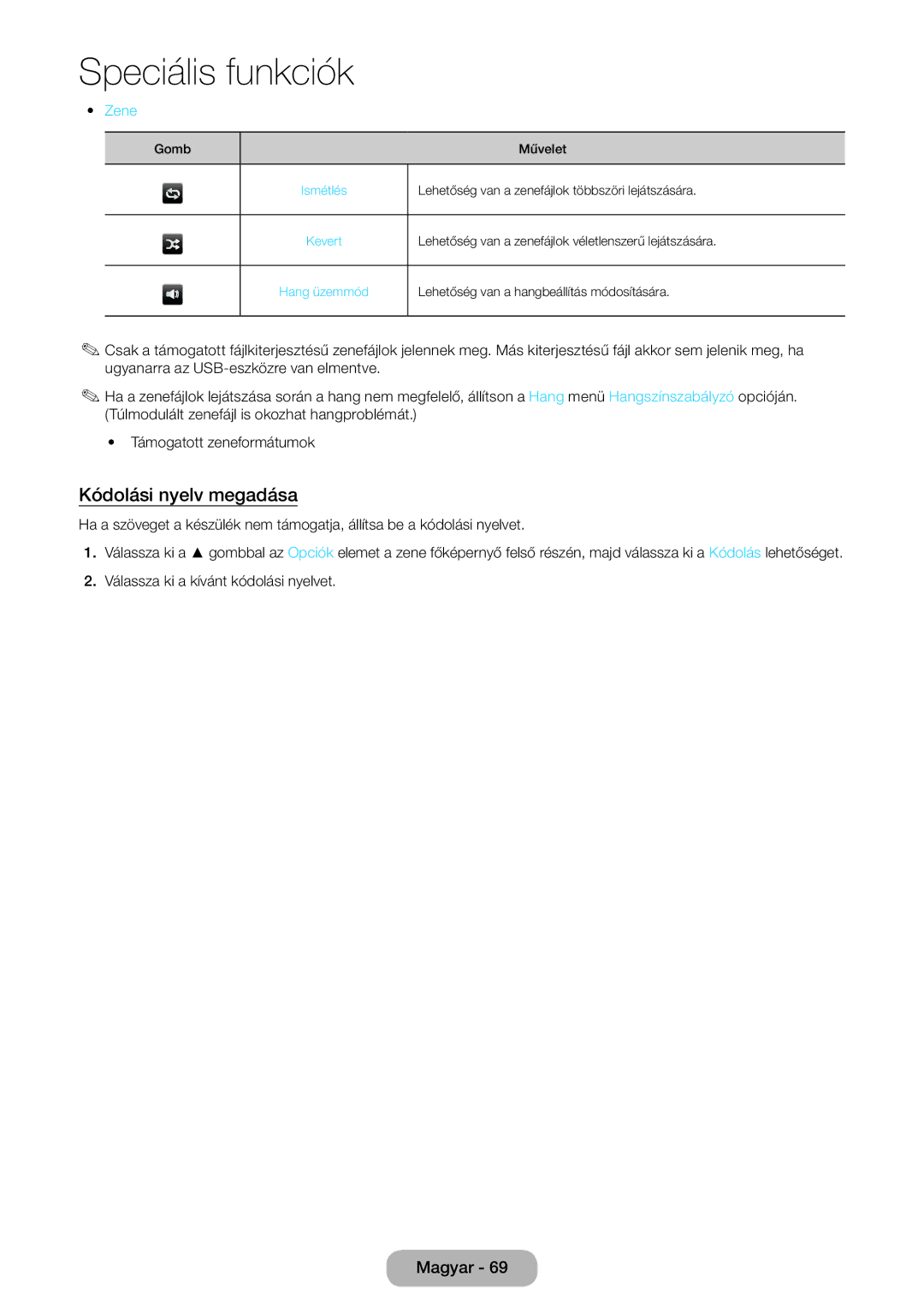 Samsung LT24E310EI/EN, LT28E316EI/EN manual Kódolási nyelv megadása, Zene 