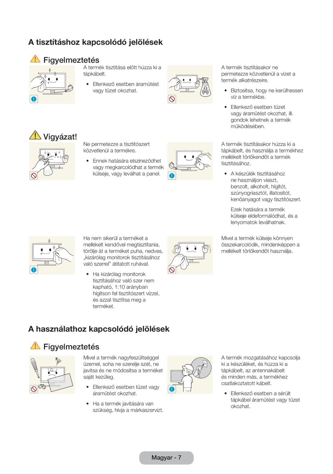 Samsung LT24E310EI/EN, LT28E316EI/EN manual Tisztításhoz kapcsolódó jelölések, Használathoz kapcsolódó jelölések 