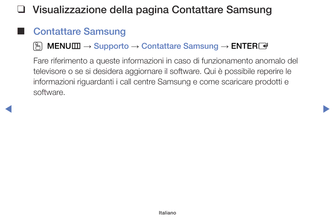 Samsung LT32E310EX/EN Visualizzazione della pagina Contattare Samsung, OO MENUm → Supporto → Contattare Samsung → Entere 