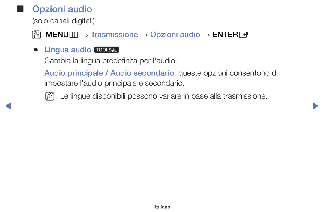 Samsung LT32E310EX/EN, LT28E316EX/EN, LT32E316EX/EN, LT28E310EX/EN, LT24E310EX/EN manual Opzioni audio 