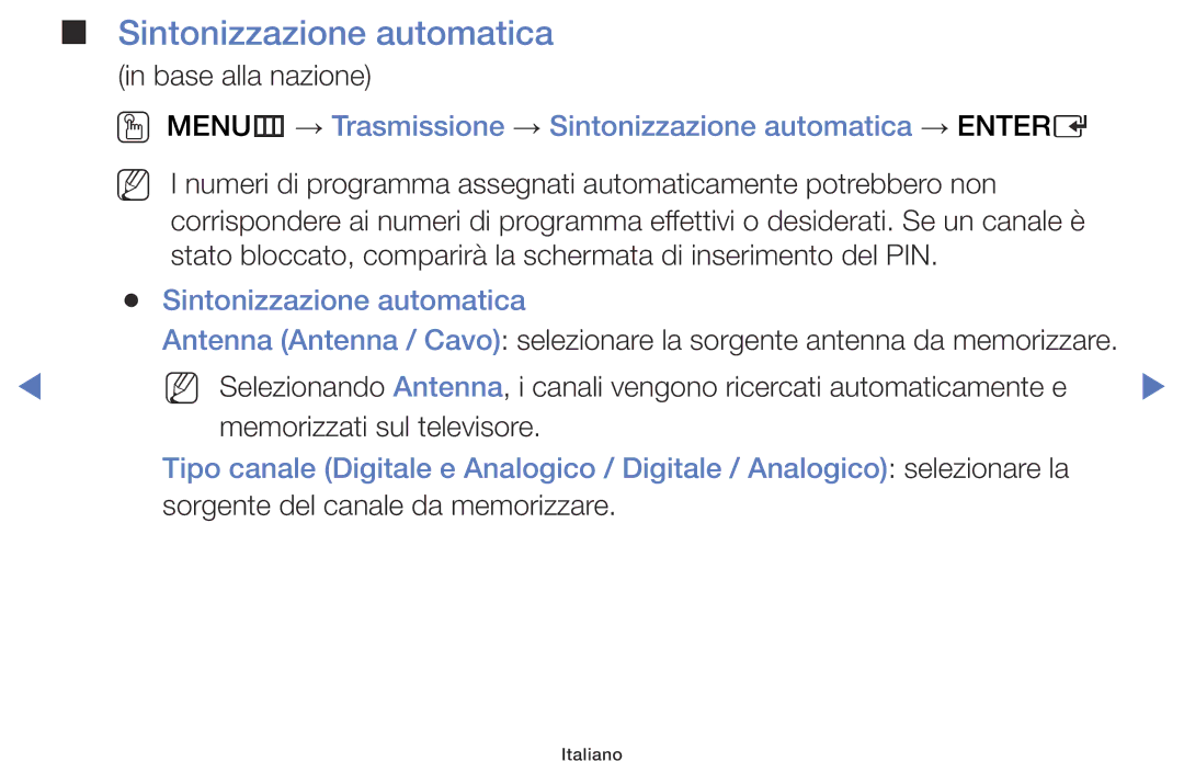 Samsung LT32E310EX/EN, LT28E316EX/EN, LT32E316EX/EN, LT28E310EX/EN, LT24E310EX/EN manual Sintonizzazione automatica 