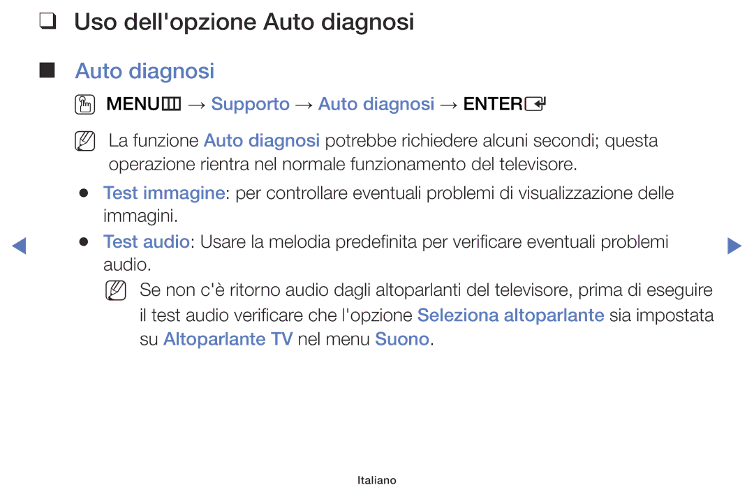 Samsung LT28E310EX/EN, LT28E316EX/EN manual Uso dellopzione Auto diagnosi, OO MENUm → Supporto → Auto diagnosi → Entere 