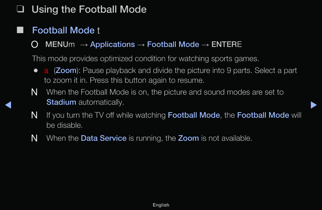 Samsung LT31D310EX/EN, LT31D310EW/EN, LT31D310EW/XU manual Using the Football Mode, Football Mode t 