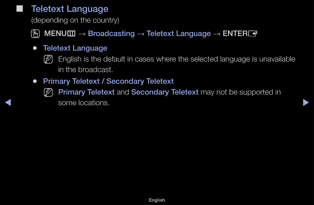 Samsung LT31D310EW/EN, LT31D310EX/EN, LT31D310EW/XU manual Teletext Language, Broadcast 