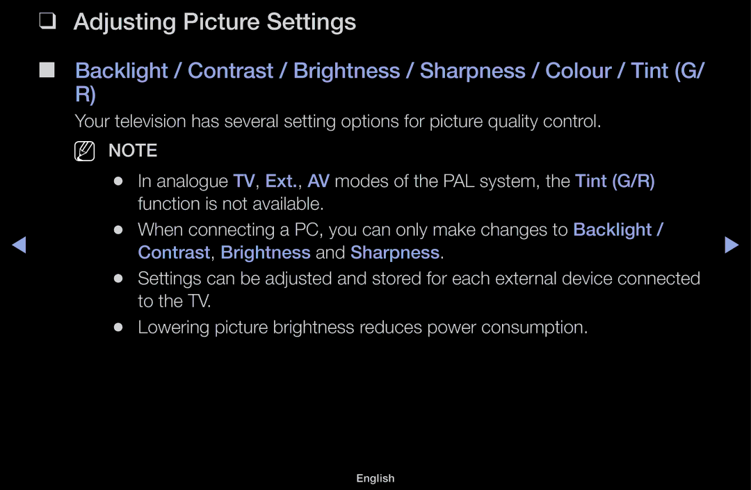 Samsung LT31D310EW/XU, LT31D310EW/EN, LT31D310EX/EN manual Adjusting Picture Settings, NN Note 