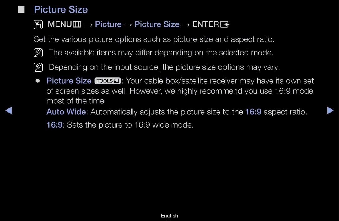 Samsung LT31D310EW/EN, LT31D310EX/EN, LT31D310EW/XU manual OO MENUm → Picture → Picture Size → Entere 