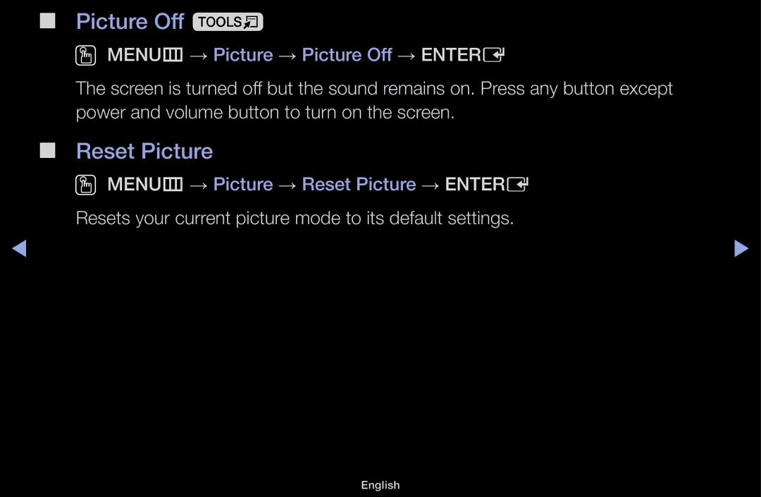 Samsung LT31D310EW/EN, LT31D310EX/EN, LT31D310EW/XU manual Picture Off t, Reset Picture 
