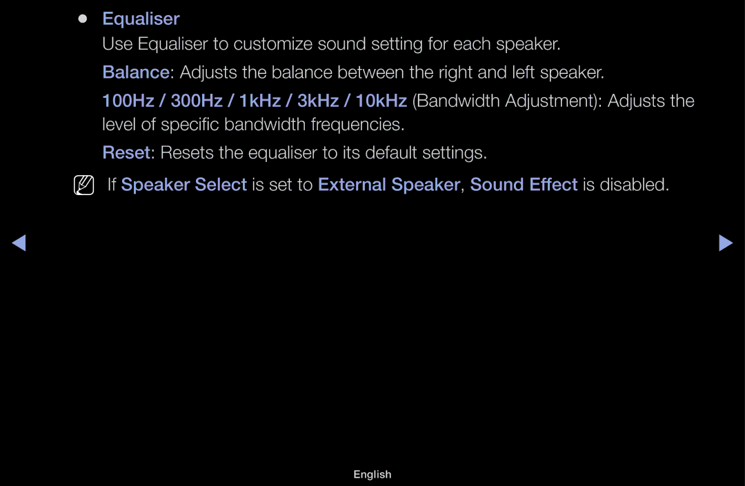 Samsung LT31D310EW/EN, LT31D310EX/EN, LT31D310EW/XU manual Reset Resets the equaliser to its default settings 