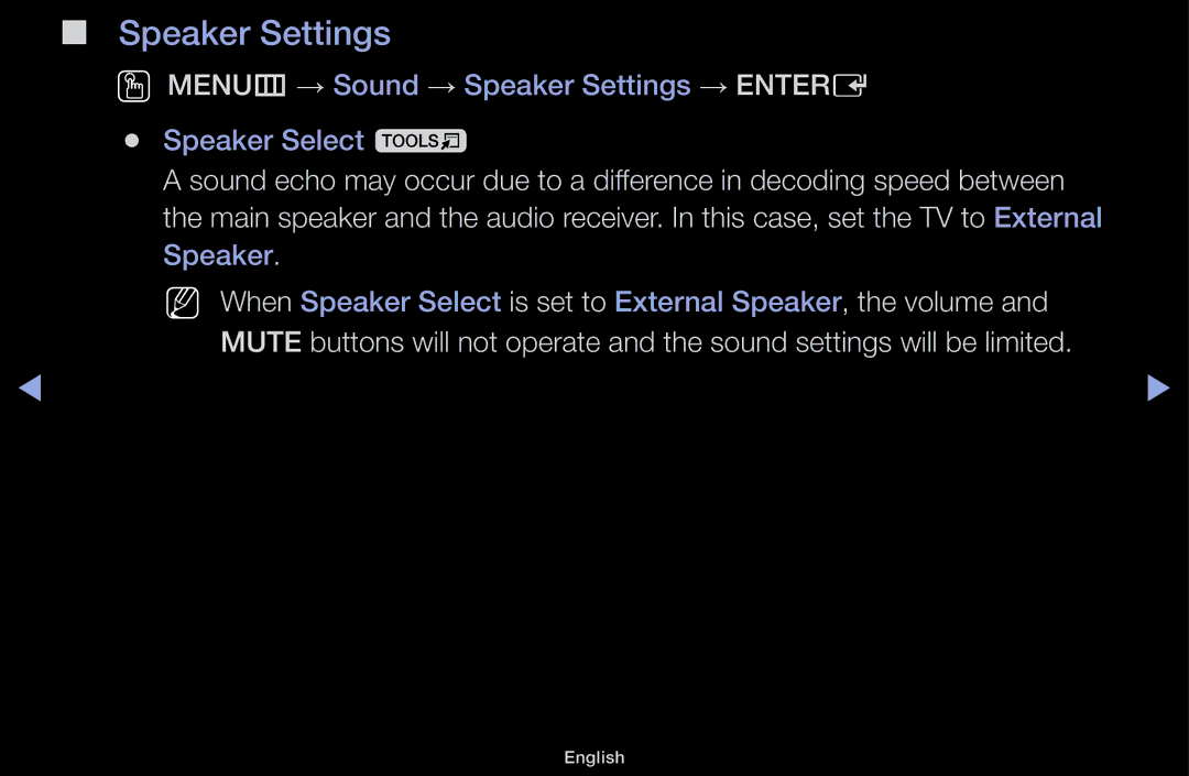 Samsung LT31D310EX/EN, LT31D310EW/EN, LT31D310EW/XU manual Speaker Settings 