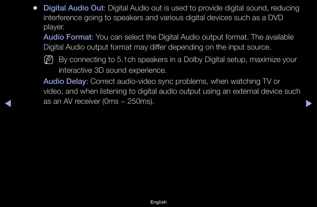 Samsung LT31D310EW/XU, LT31D310EW/EN, LT31D310EX/EN manual As an AV receiver 0ms ~ 250ms 